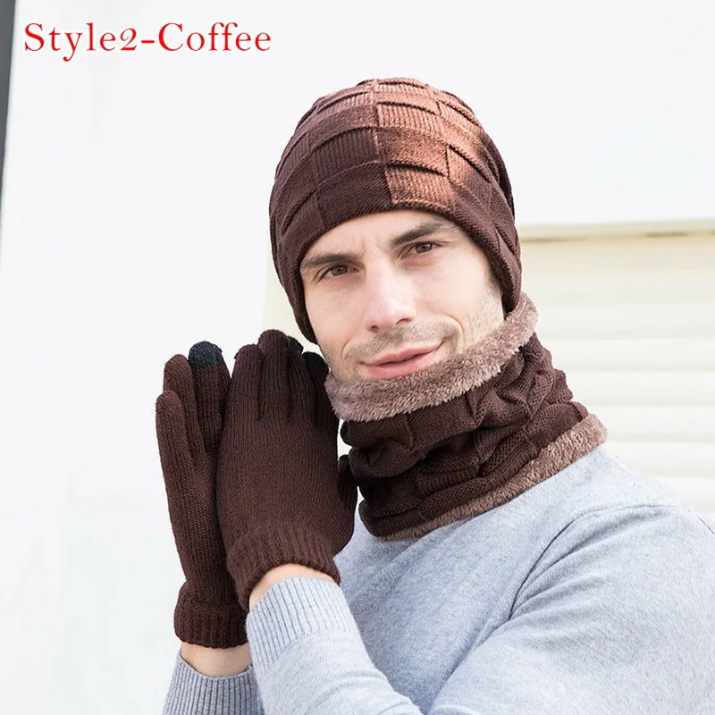 SHUJIN зимняя шапка бини для мужчин и женщин шапка шарф теплый шарф и шапка перчатки набор Мужская и женская шапка шарф набор 3 шт Skullies Beanies