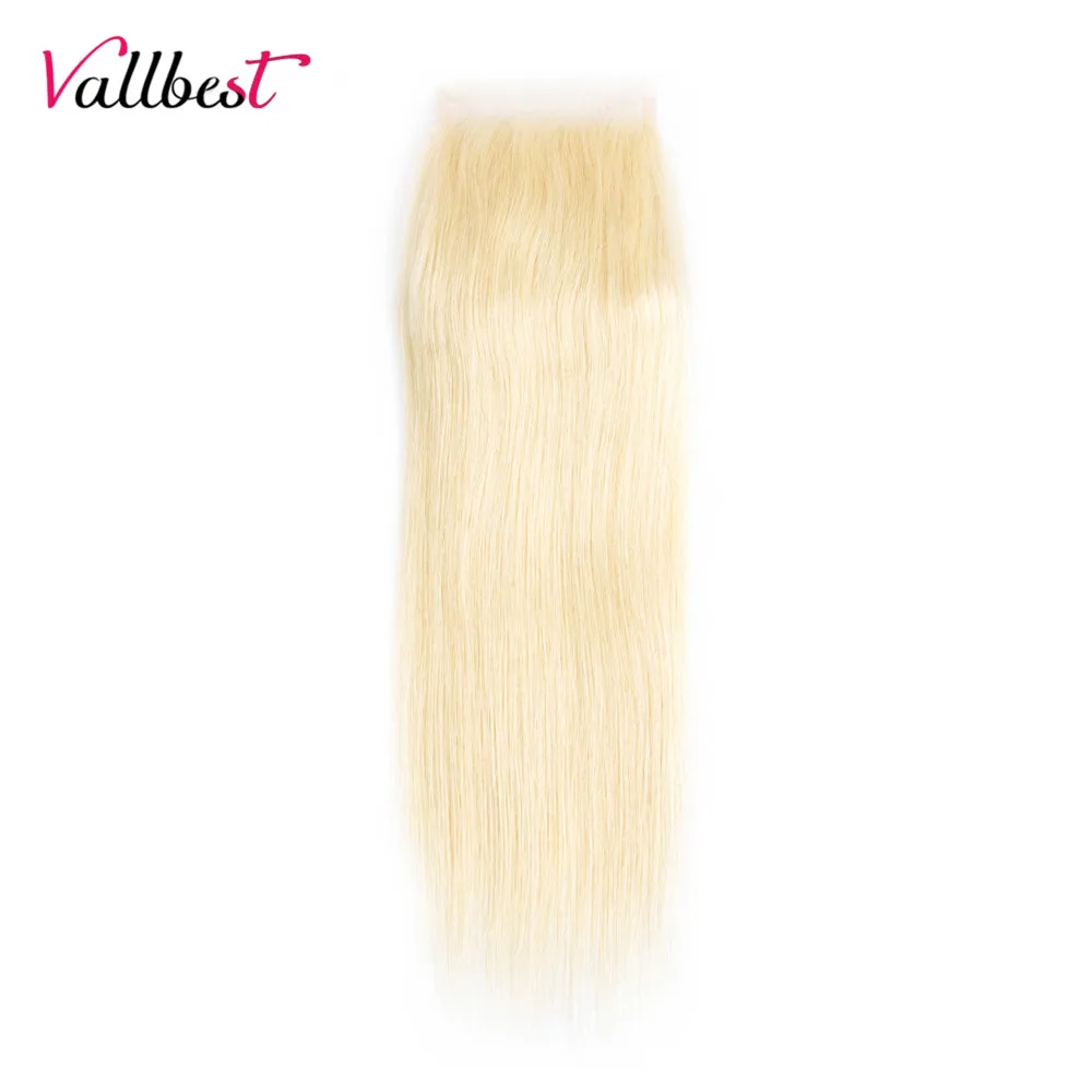 Vallbest-extensiones de pelo humano con encaje para mujer, accesorio capilar liso de color rubio 613, con cierre de encaje suizo, Remy, 4x4, con densidad de 130%