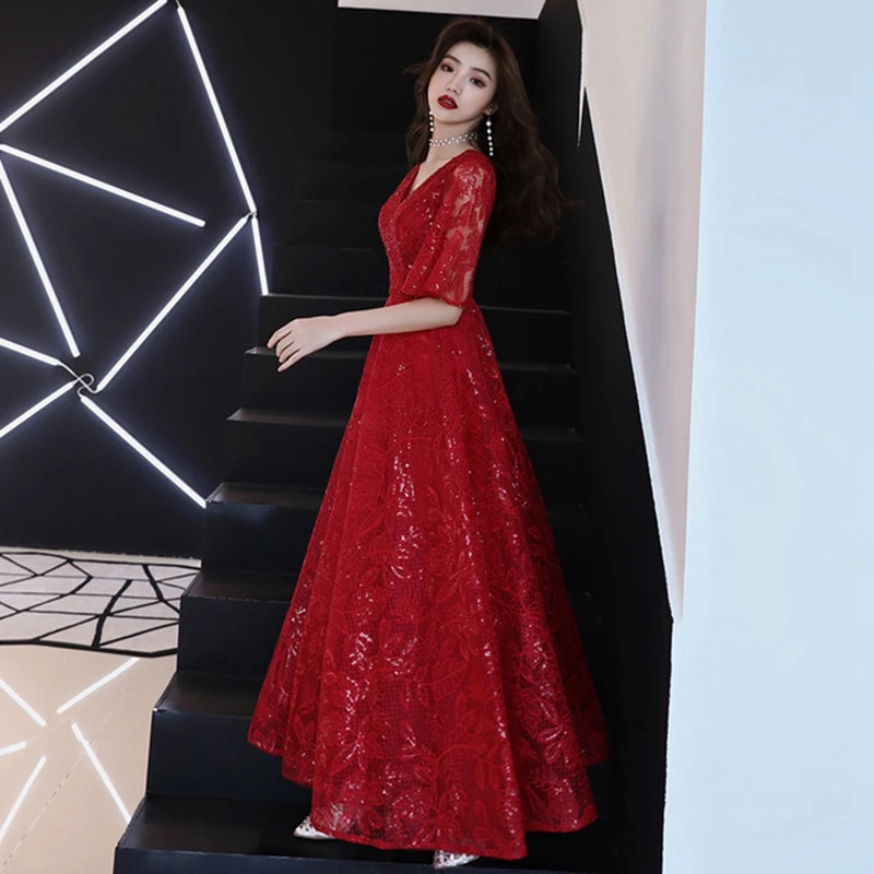 Bride wedding women toasting long new bride marriage red slim engagement banquet thank you feast temperament evening dress