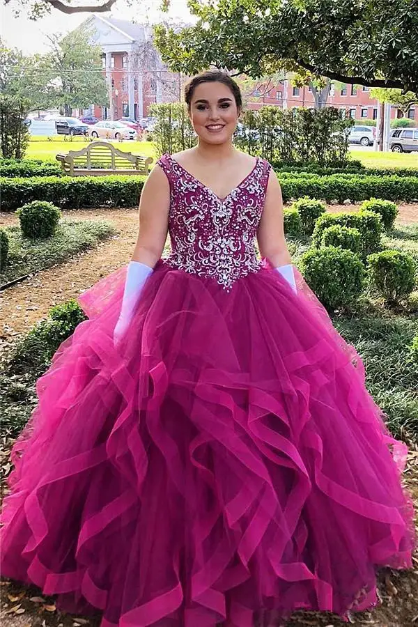 

Платье принцессы 2022 фиолетовое Quinceanera роскошное с бисером сексуальное с V-образным вырезом с оборками бальное платье на 16 лет для девочек длинное платье для дня рождения