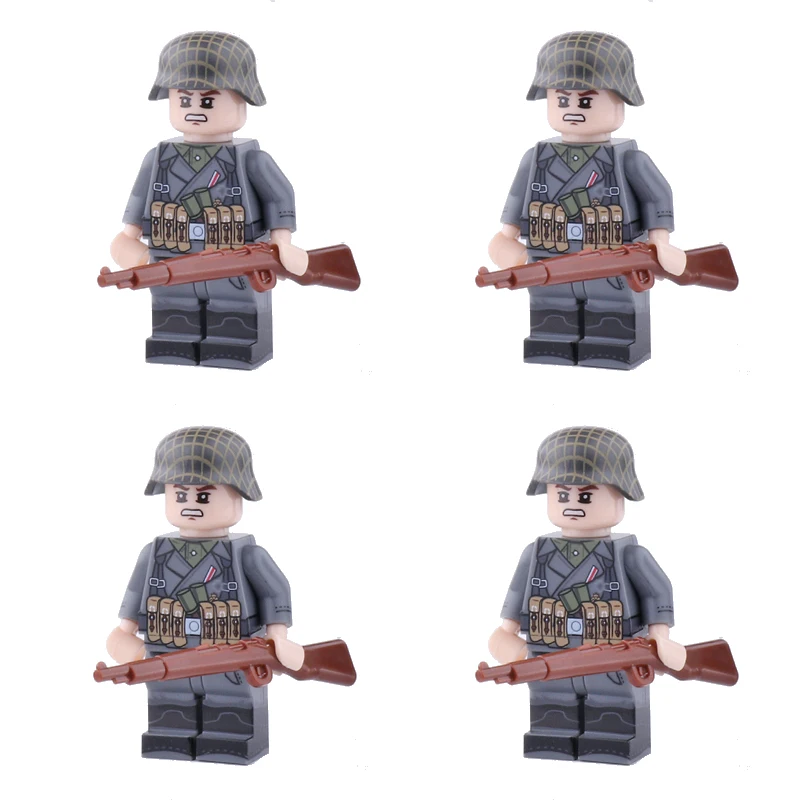 WW2 военный немецкая армия солдат фигурки строительные блоки немецкая моторизованная пехота армейский солдат пистолет оружие Кирпичи Игрушки - Цвет: B-4pcs