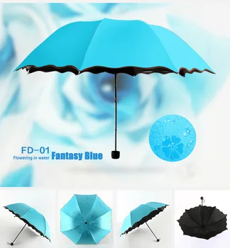 

'The Best' Ladies Portable Umbrellas Windproof 3-Folding Blossoms in Water Changes Color Anti-UV Sun/Rain Umbrella 889