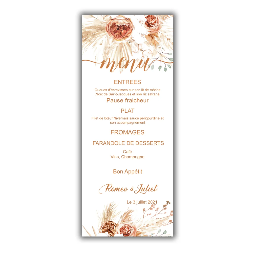 Personalised Modern Wedding Menu Template, Reception Dinner Menu, Bohemian Menu Template, Minimalist Pampas Grass Menu