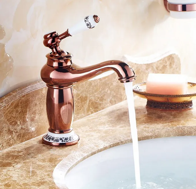 Rose Gold Copper Brass Ceramic Base Deck Mounted Single Handle Bathroom Vessel Basin Sink Faucet Mixer Water Taps mnf502 | Обустройство