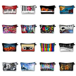Stylish Musical Instrument Printing Cosmetic Bag Female Multi-functional Cosmetic Bag 1PC Zipper Cosmetic Storage Bag
