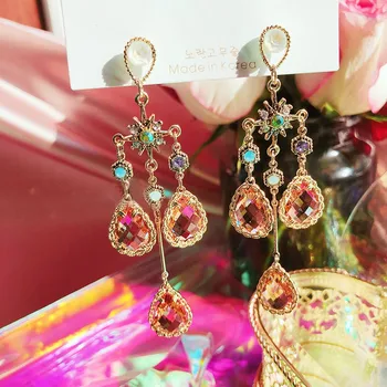 

MENGJIQIAO Vintage Drop Crystal Elegant Long Dangle Earrings For Women Statement Fashion Temperament Party Jewelry Gifts