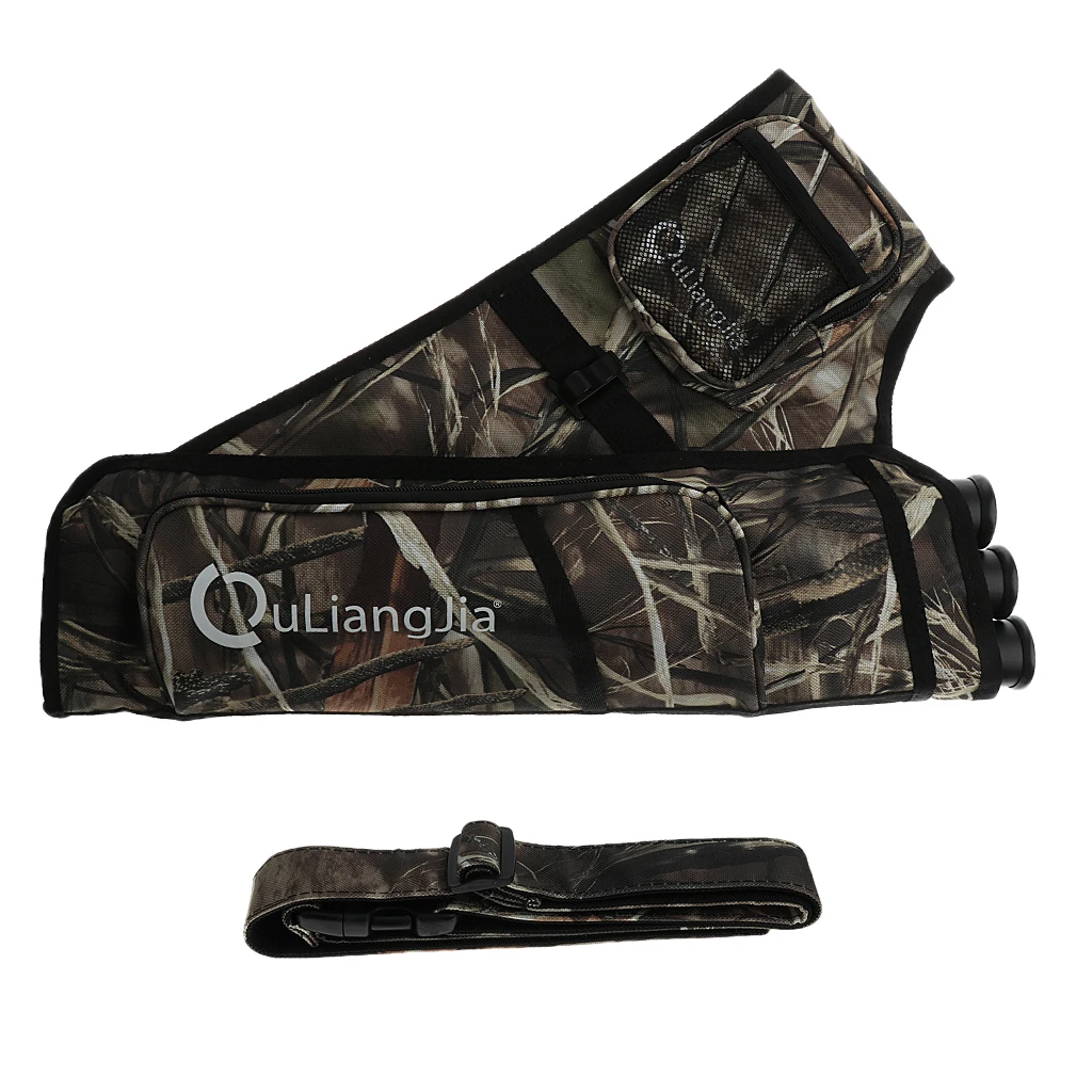 Premium Three-Tubes Archery Arrow Hip Quiver Holder Bag with Adjustable Belt Camo Red