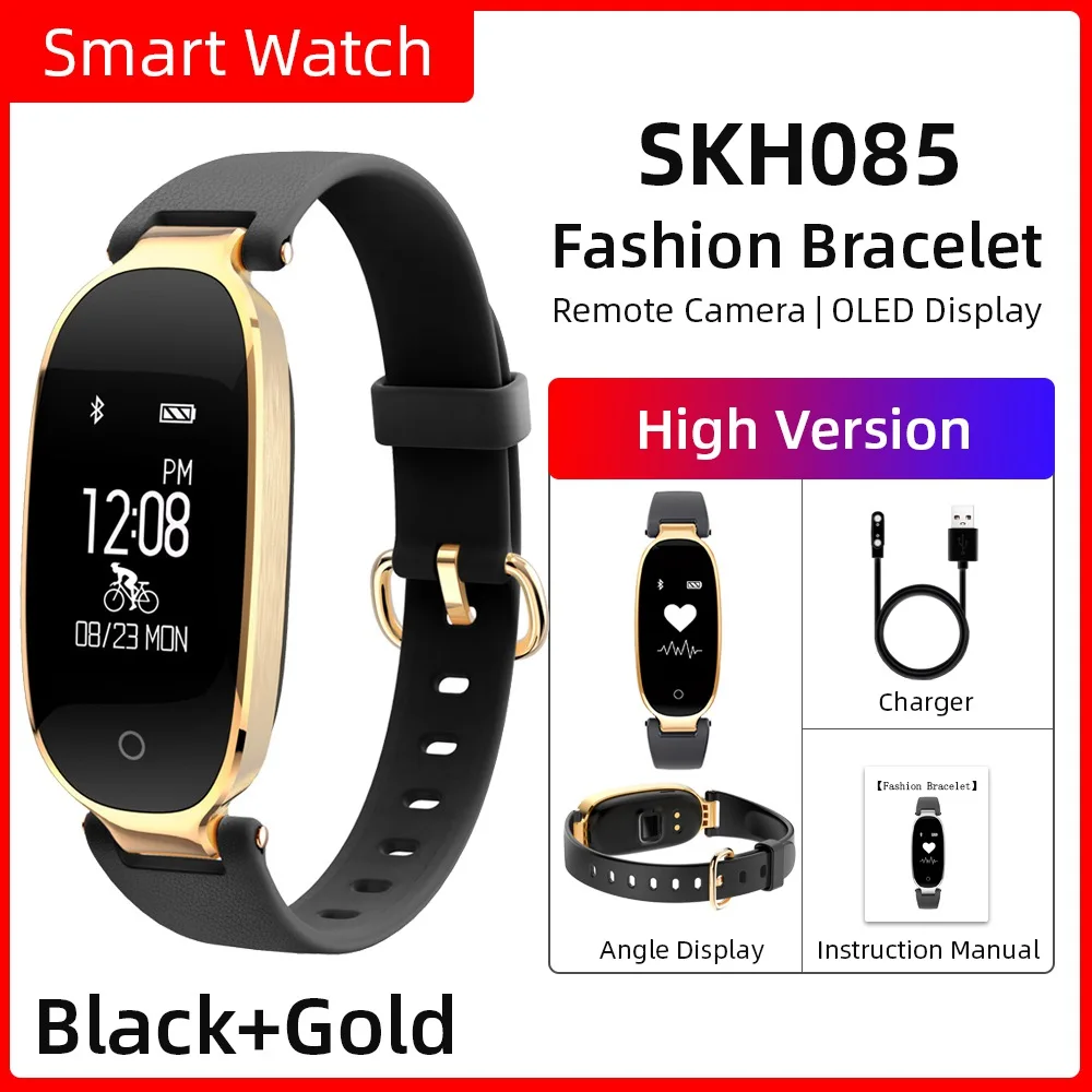 Black Gold Смарт-браслет для женщин, фитнес-браслет, Bluetooth, мониторинг сна, Задержка действия для Android IOS - Цвет: Black Gold