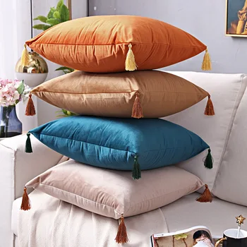 

Pillow Cover Cushion Covers Solid Velvet Tassel Pillowcloth Decoration for Home Car Bed Sofa Living Room