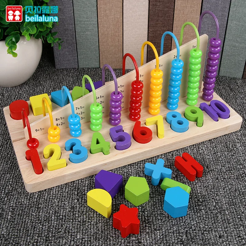 

Children Wooden Quality Educational Teaching Aids Three-in-One Numbers Board with Numbers Calculation Frame Cognitive Baby Toy