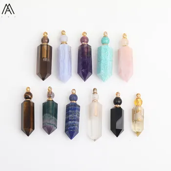 

Faceted Hexagon Natural Gems Stone Perfume Bottle Pendant Necklace Women Crystal Stone Gold Stainless Steel Jewelry DSS-188AMCB
