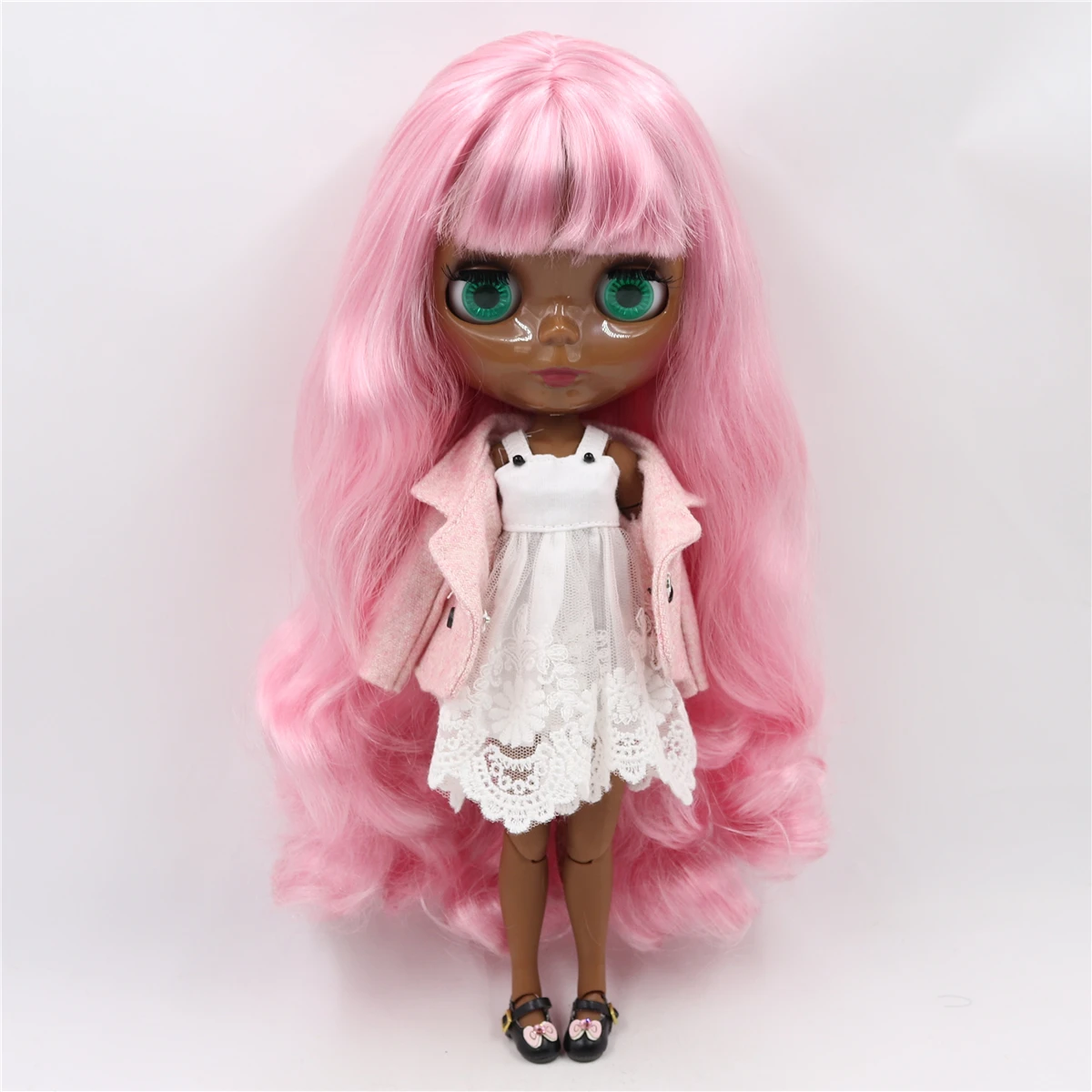 Neo Blythe Doll with Pink Hair, Black Skin, Shiny Cute Face & Custom Jointed Body 2