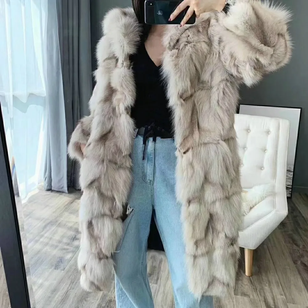Новинка, модное длинное пальто из натурального Лисьего меха, зимняя куртка женская верхняя одежда, уличная одежда, Толстая теплая Корейская Свободная куртка