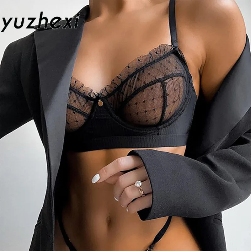 Кружевной прозрачный комплект YUZHEXI кофта + трусы женские сексуальные сетчатые