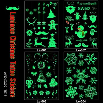 

1pcs Christmas Luminous Tattoo Snowman Christmas Tree Snowflake Fake Tattoo Waterproof Temporary Tattoo Sticker Glowing In Dark