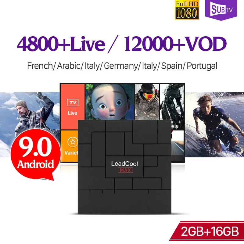 

IPTV Subscription Franch LeadcoolMAX Android 9.0 IPTV Box 16/32/64G 1 Year SUBTV Code FullHD 4K IP TV Belgium French Netherlands