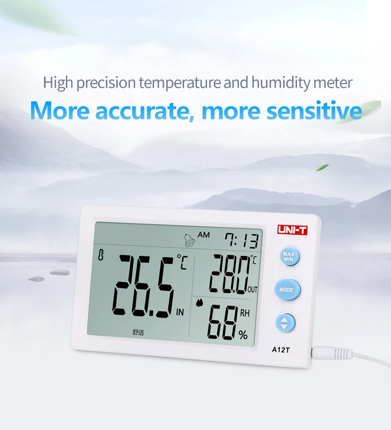 UNI-T A12T цифровой ЖК-термометр гигрометр двойной Измеритель температуры и влажности Будильник функция открытый температурный тест