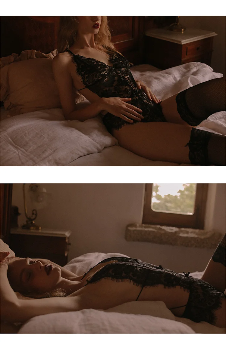Летний сексуальный кружевной комбинезон с v-образным вырезом и открытой спиной, женские сетчатые боди, черные пижамы, Комбинезоны для женщин