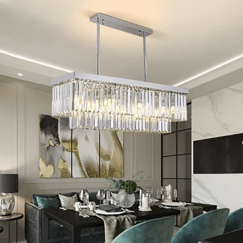 

Rectangle Chrome Crystal Chandelier Lighting Modern Living Room Led Chandeliers for The Kitchen Luxury Lamp E14 LED Bulbs AC