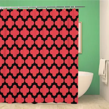 

Bathroom Shower Curtain Colorful Abstract Red on Black Quatrefoil Pattern Beautiful Bold Polyester Fabric 66x72 inches