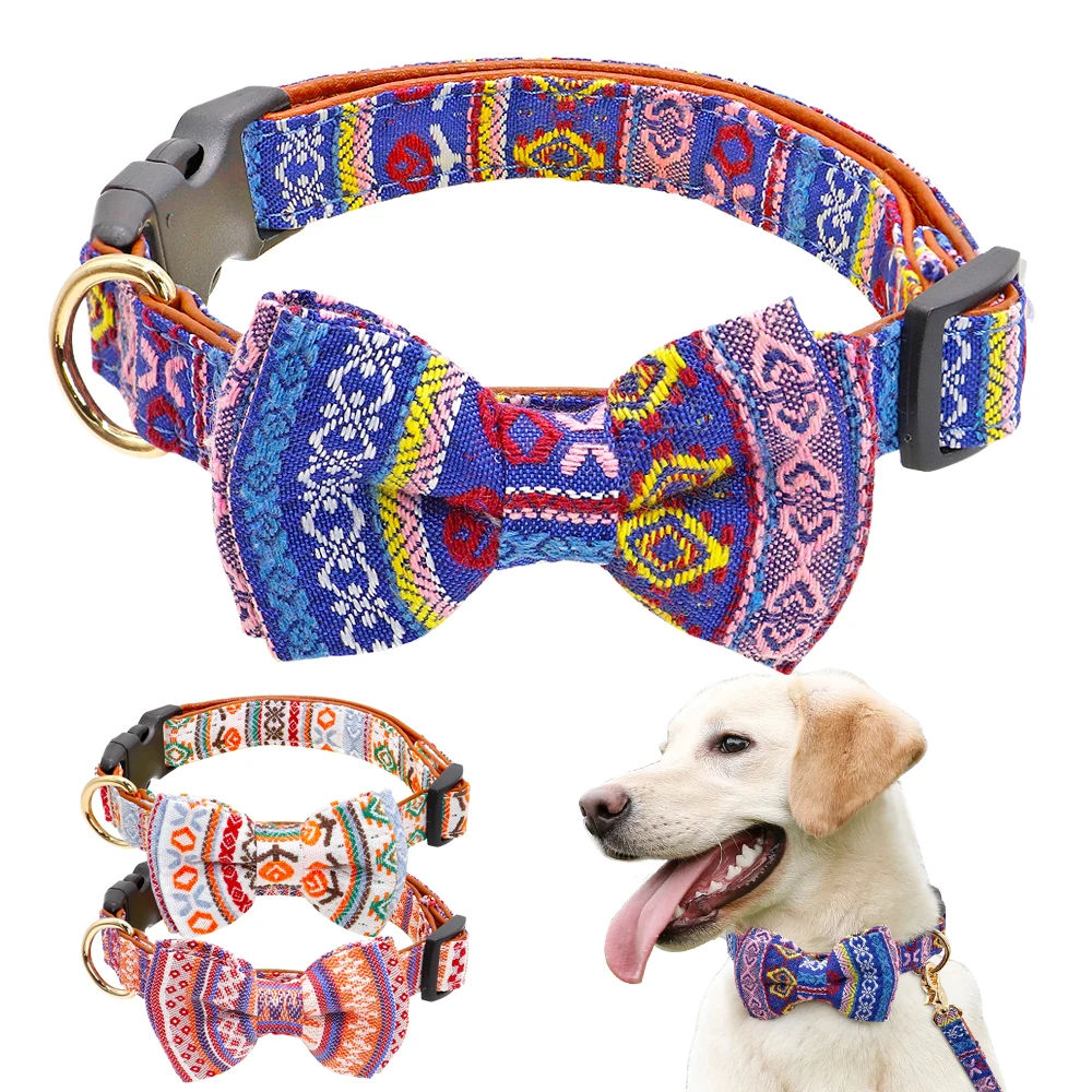 National Style Bow Knot Dog Collar Cute Puppy Collars for Chihuahua