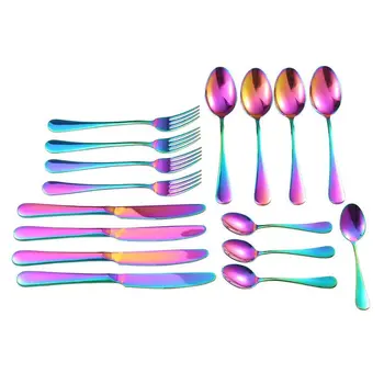 

Stainless Steel Flatware Set,1Set/16PCS Colorful Tableware Cutlery Dinnerware Set, Service for 4 people, Include Knife/Fork/Soup