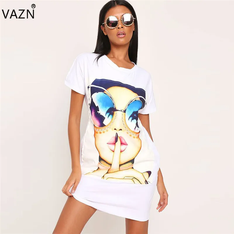 

VAZN SN3634 new product 2019 summer sexy lady white mini dress short sleeve o-neck dress sexy lady streetwear fashion dress