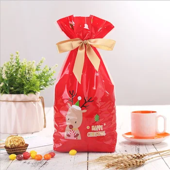 

Red Plastic Candy Bags Christmas Elk Candy Sweet Treat Bags Xmas Festival Gifts Holders Bake Biscuit Cookies Packaging Bags
