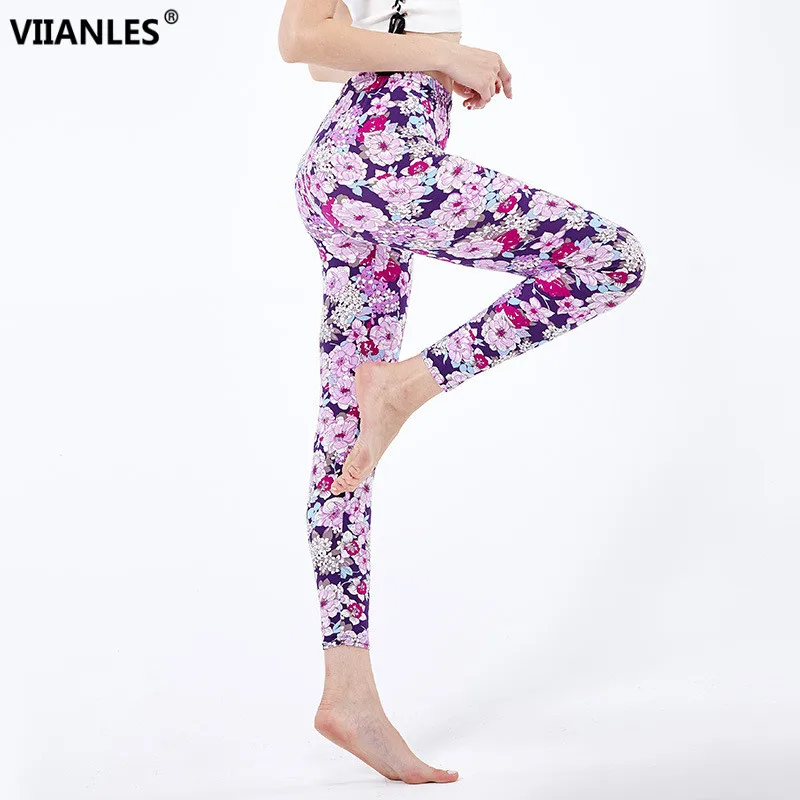 

VIIANLES New Arrival Women Legging Flower Pattern Printing Leggings Elastic Fitness Workout Leggin Spandex Plus Size Pants XXL