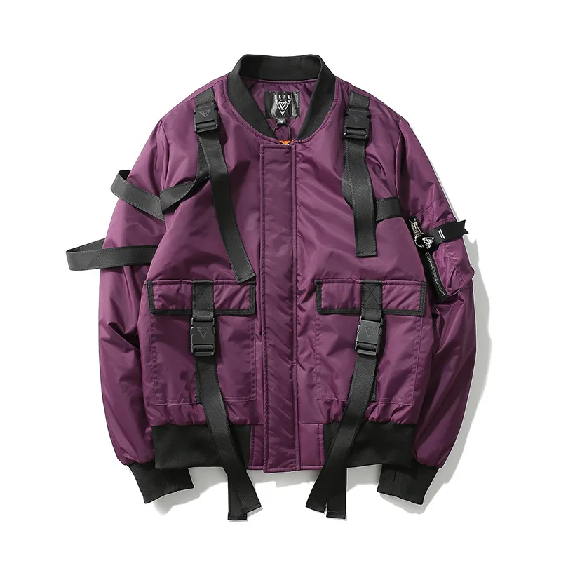 Мужская куртка ветровка в стиле хип-хоп Уличная панк Повседневная мотоциклетная куртка резинка с пряжкой мульти карман зимняя теплая куртка-бомбер MA1