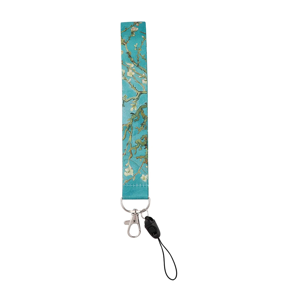 Neck Lanyard with Detachable Buckle Teal Lanyard Van Goghs Almond Tree Blossoms Lanyard for Keys with Embossed Hard Shell ID Badge Holder 