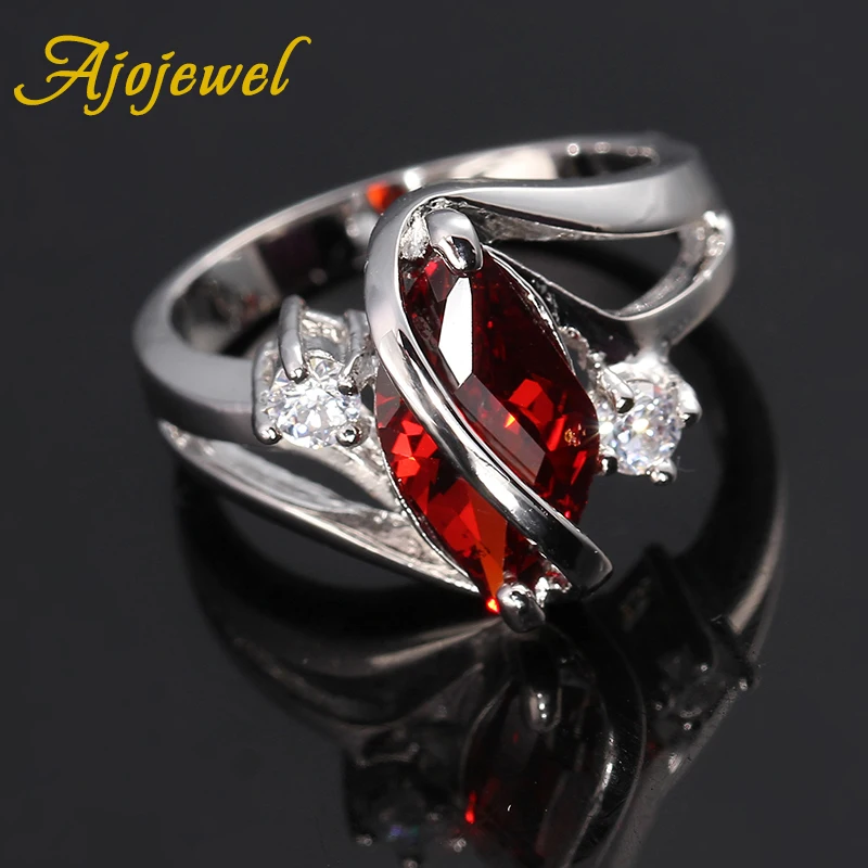 Ajojewel, сверкающие обручальные кольца с кубическим цирконием для женщин, красные, фиолетовые, простые кольца из камней правильной геометрической формы, роскошные кольца - Цвет основного камня: Красный