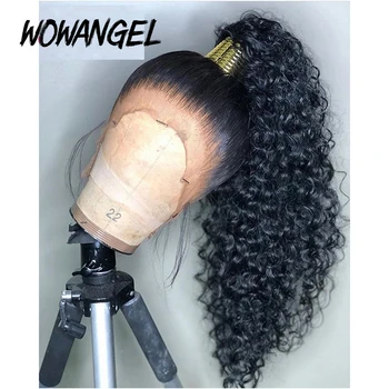 

WOWANGEL Transparent Invisible Lace Wig 360 Lace Frontal Human Hair Wigs 180% Curly Pre plucked Bleached Knots Peruvian Remy