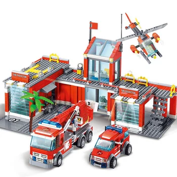 

New City Fire Station Lepining Building Blocks Sets Fire Engine Fighter Truck Bricks Playmobil Toys For Children