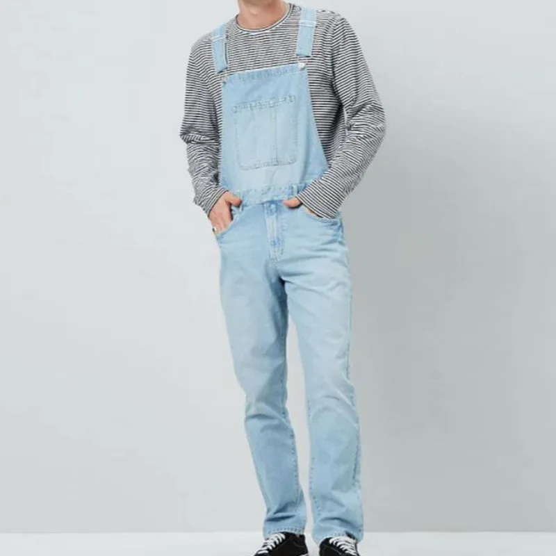 

Pockets Jeans Suspender Trousers Fashion Denim Overalls Men Slim One Piece Jeans Pants Casual Straight Jeans Button Strap Pant
