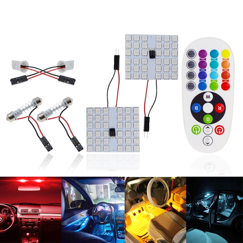 2pcs Car Led T10 5050 36SMD Bulb BA9S 12V Remote Controller RGB Panel Interior Auto Bulbs Atmosphere Dome Festoon Adapter Lamp | Автомобили