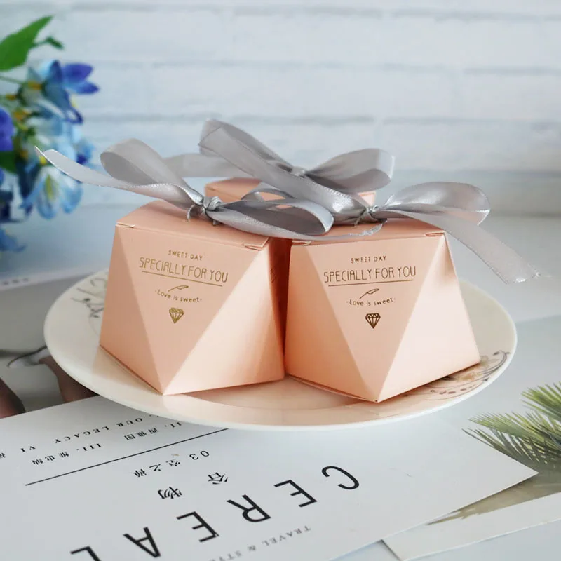 Розовый/синий бриллиант форма ребенка душ коробка конфет Свадебные сувениры и подарки коробки День Рождения украшения для гостей - Цвет: Pink 2