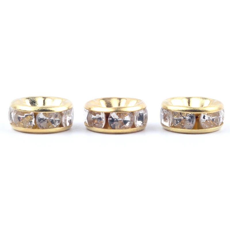 50pcs Spacer Beads Gold Color Rhinestone Rondelles Loose For Jewelry Making