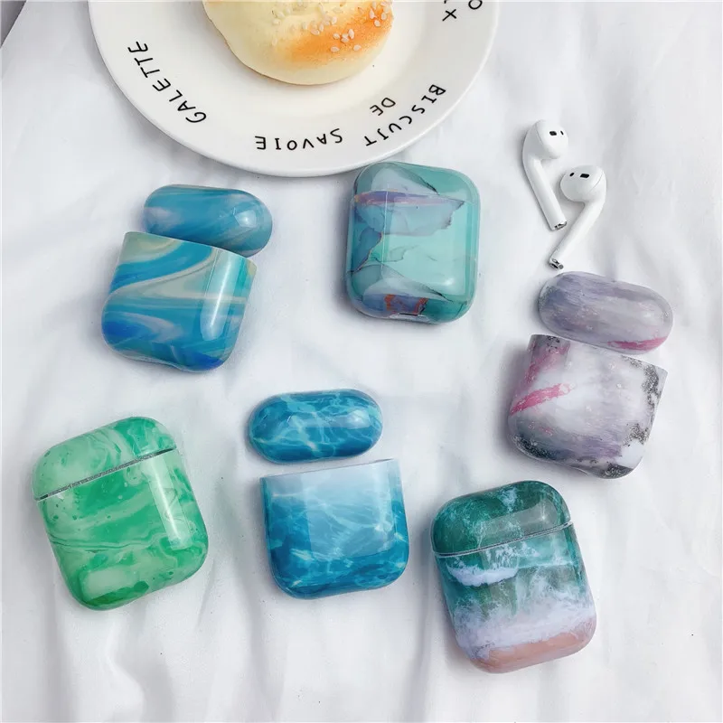 

OTTWN Luxury marble Hard PC Wireless Earphone Charging Case for Apple AirPods 1 2 High quality Glossy Bluetooth Box Headset case