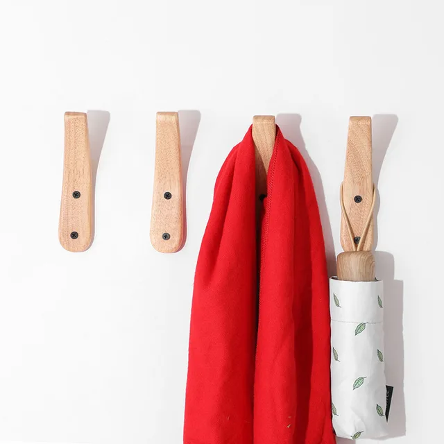 2Pcs Natural Wood Clothes Hanger Key Holder Wall Mounted Coat Hat Scarf Handbag Storage Hook Rack Home Decoration 2
