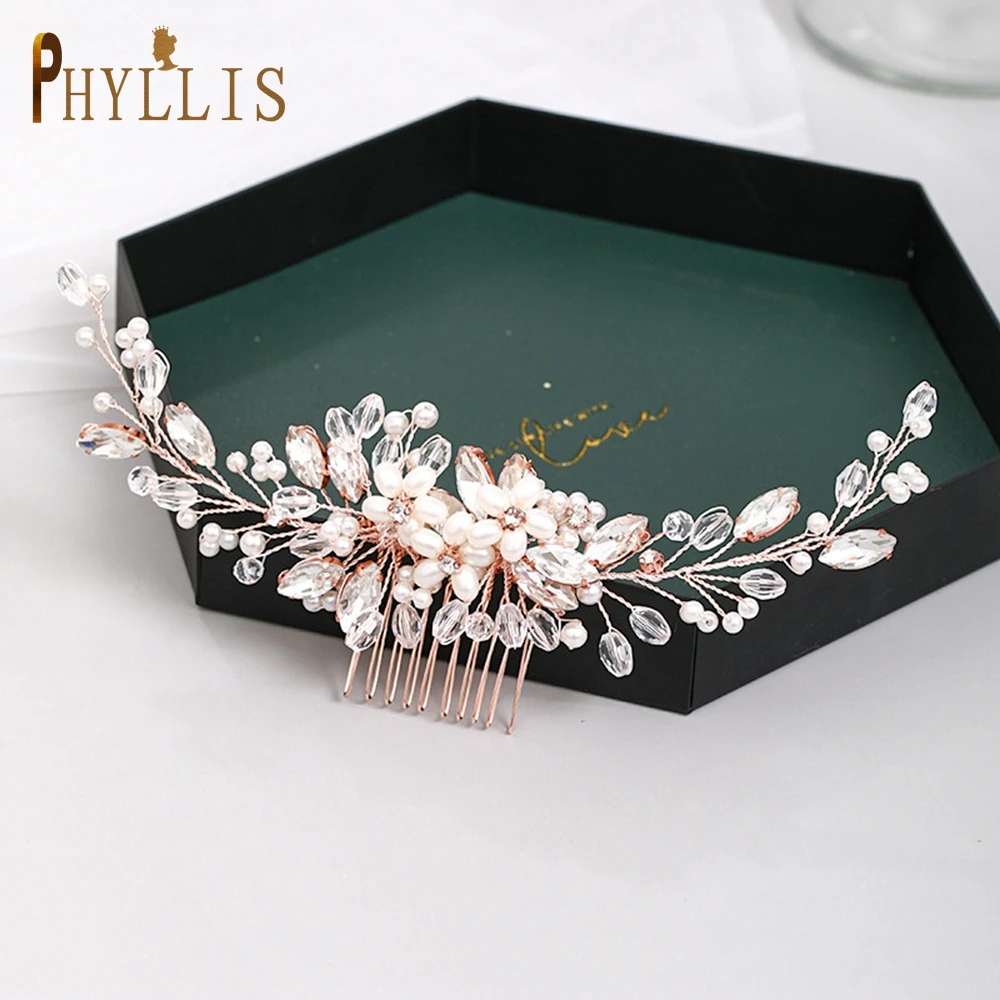 Pearl Wedding Comb Head Jewelry Bride Hair Clips Floral Headpiece Crystal Tiaras Bridal
