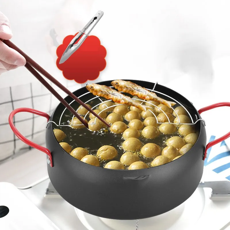 22cm Japanese Style Deep Frying Pot Kitchen Tempura Fryer Pan Stainless