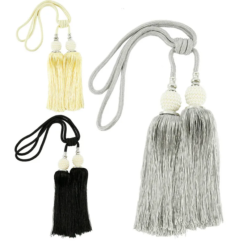 

2PCS Large Curtain Tie Backs Beaded Ball Tassel Rope Holdbacks Home Decor Tieback Curtain Decorative Accessories