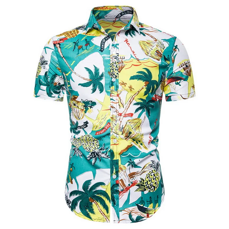 

DIHOPE 2020 New Brand Men's Short Sleeve Shirt Fashion Print Men Streetwear Casual Hawaii Style Blouses Beach Plus Size 3XL