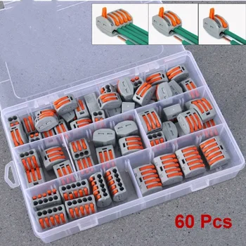 

Terminal Connector Terminal Block Practical Durable 60pcs/Box Grey Cable Spring Lever Reusable Electric Cable Connectors
