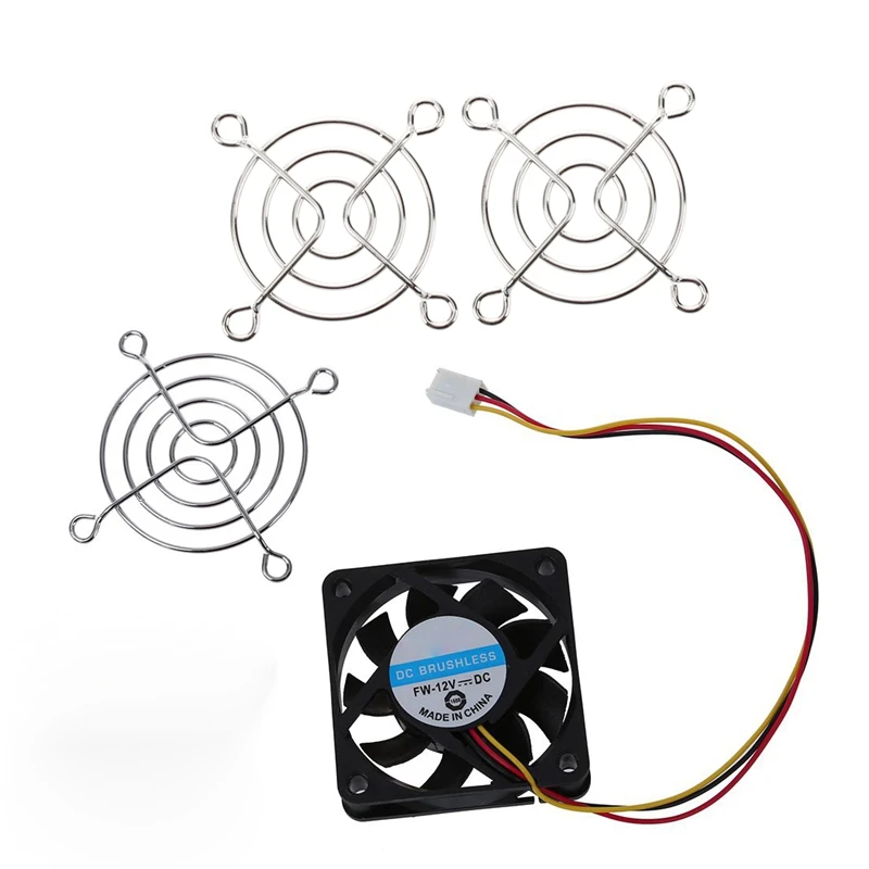 1X 60Mm X 15Mm 3 Pins Cooling Fan With Metal Finger Guards & 2 Pcs Silver Tone Grill Protector 50Mm CPU | Электроника
