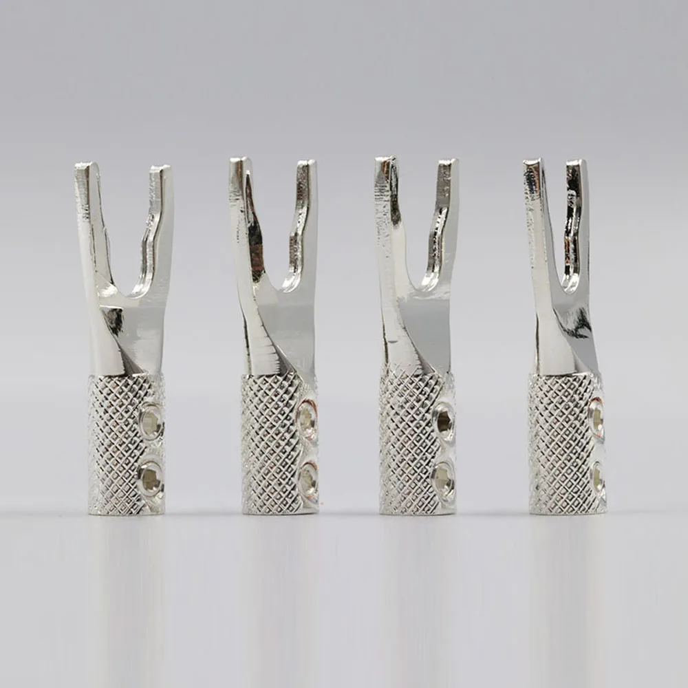 Moonsaudio Cobre Puro Prata Chapeado y Spade Plug Alto-falante Cabo Fio Conector Garfo Jack 8 Pçs - Image 6