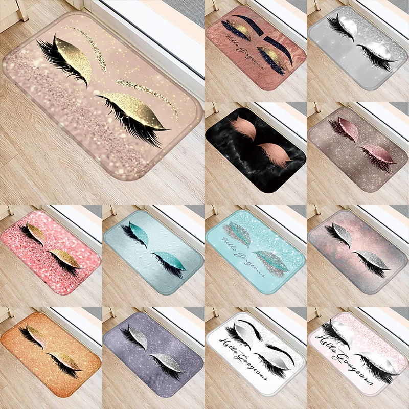 Eyelash Printed Pattern 40*60cm Kitchen Entrance Door Mat Coral Velvet