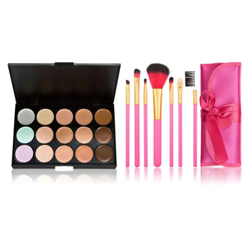

New 15 Colors Contour Face Cream Makeup Concealer Palette 7PC Powder Brush