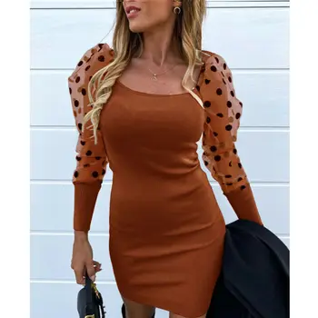 

Fashion Women Tulle Frill Mesh Puff Sleeve Ruffle Irregular Long Shirt High Low Tunic Tops Mini Dress U Neck Polka Dots Slim Fit